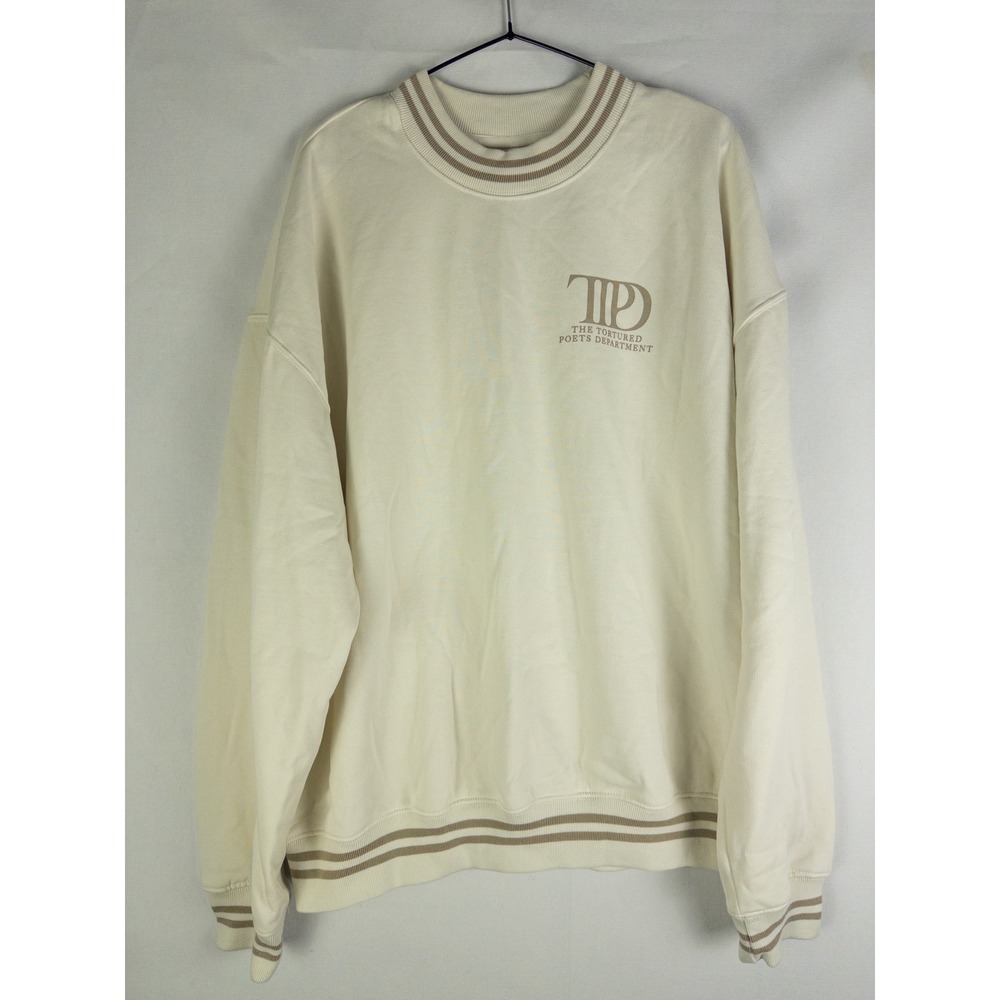 Taylor Swift TTPD Tortured Poets Department Crewneck Sweatshirt Womens L Cream S